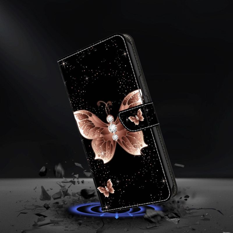 Housse Xiaomi Redmi Note 13 5G Papillons Diamants Roses