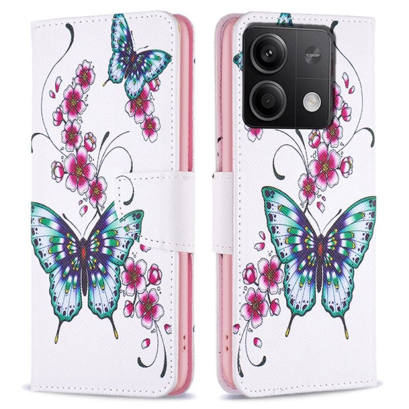 Housse Xiaomi Redmi Note 13 5G Pêche Fleurissante et Papillons