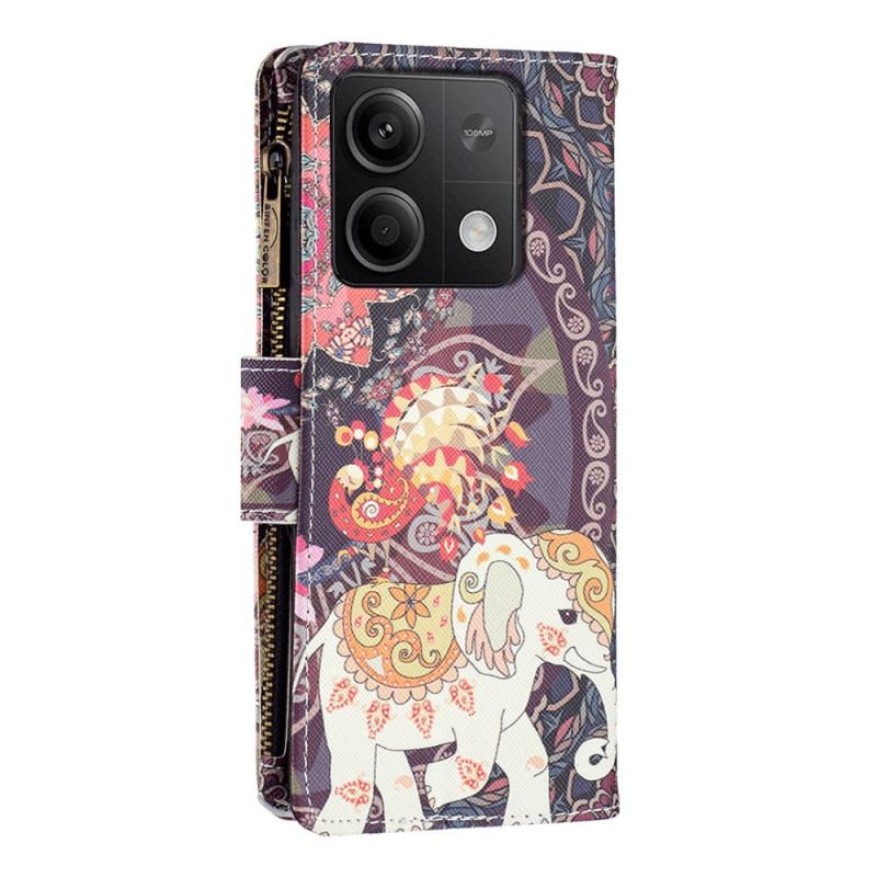 Housse Xiaomi Redmi Note 13 5G Portefeuille Éléphant Indien à Lanière