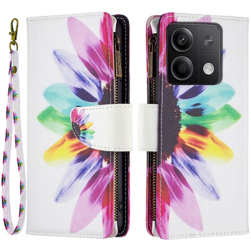 Housse Xiaomi Redmi Note 13 5G Portefeuille Fleur Aquarelle à Lanière