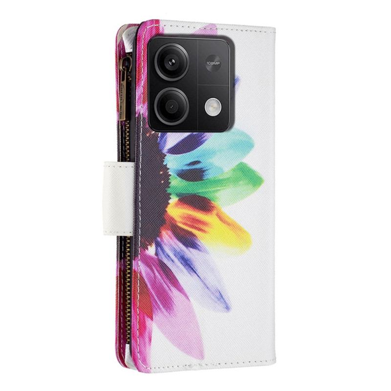 Housse Xiaomi Redmi Note 13 5G Portefeuille Fleur Aquarelle à Lanière