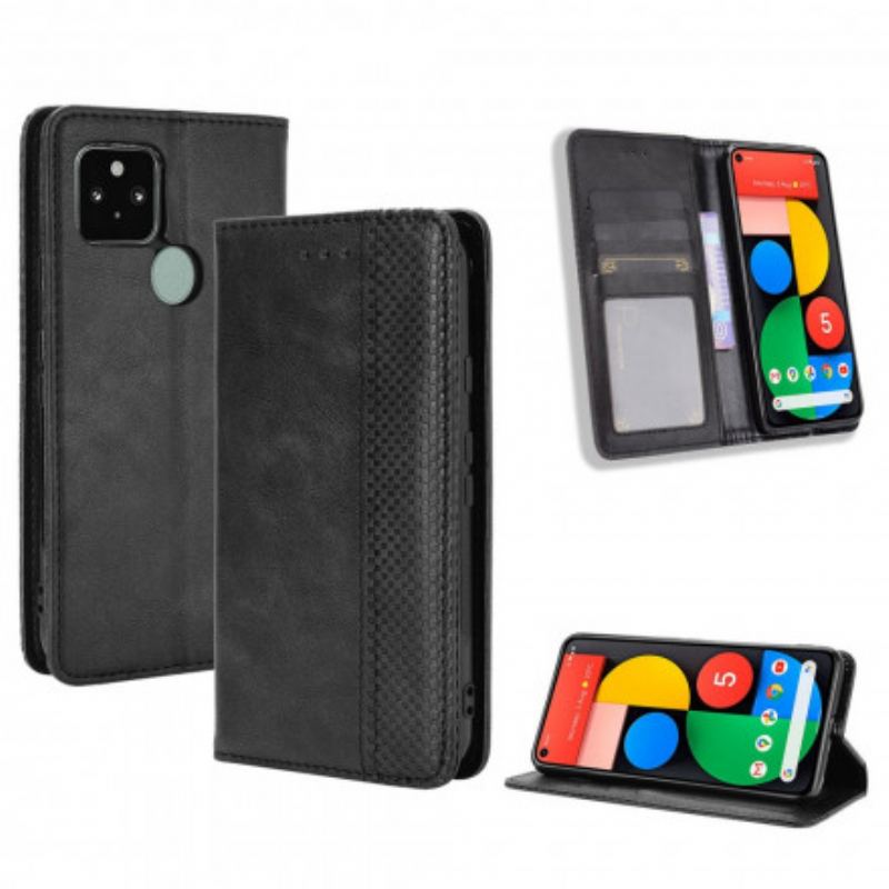 Flip Cover Goolge Pixel 5 Effet Cuir Vintage Stylisé