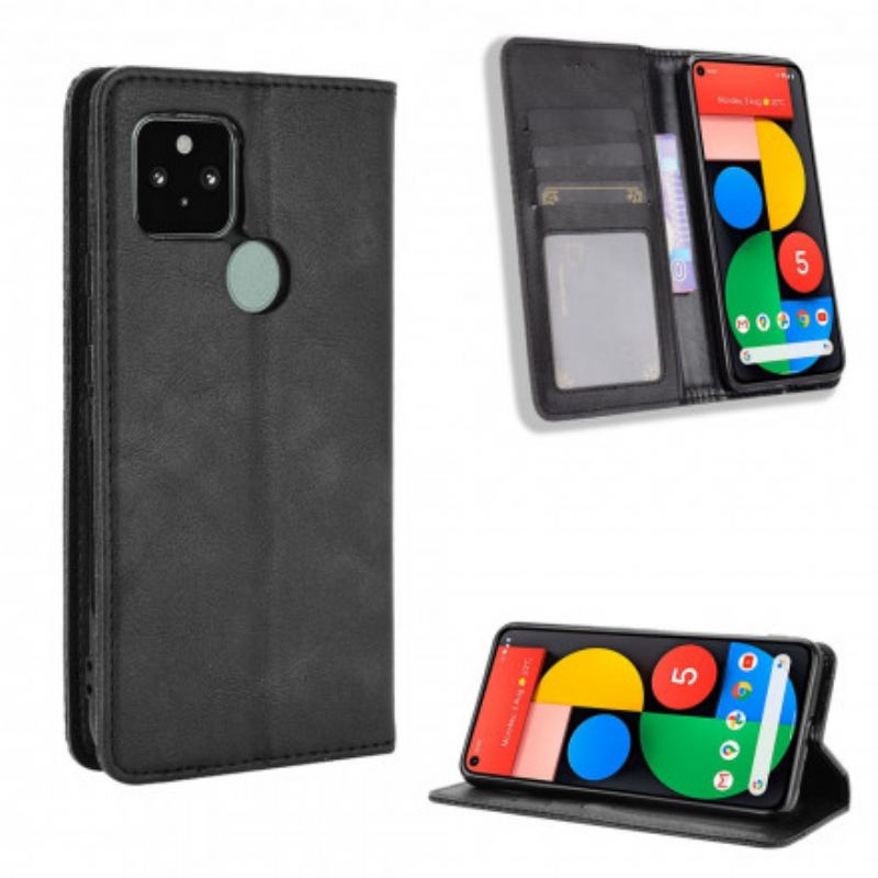 Flip Cover Goolge Pixel 5 Effet Cuir Vintage Stylisé