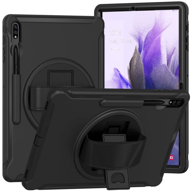 Coque Samsung Galaxy Tab S9 FE Plus / S9 Plus / S8 Plus / S7 Plus / S7 FE Support Rotatif à et Sangle Manuelle