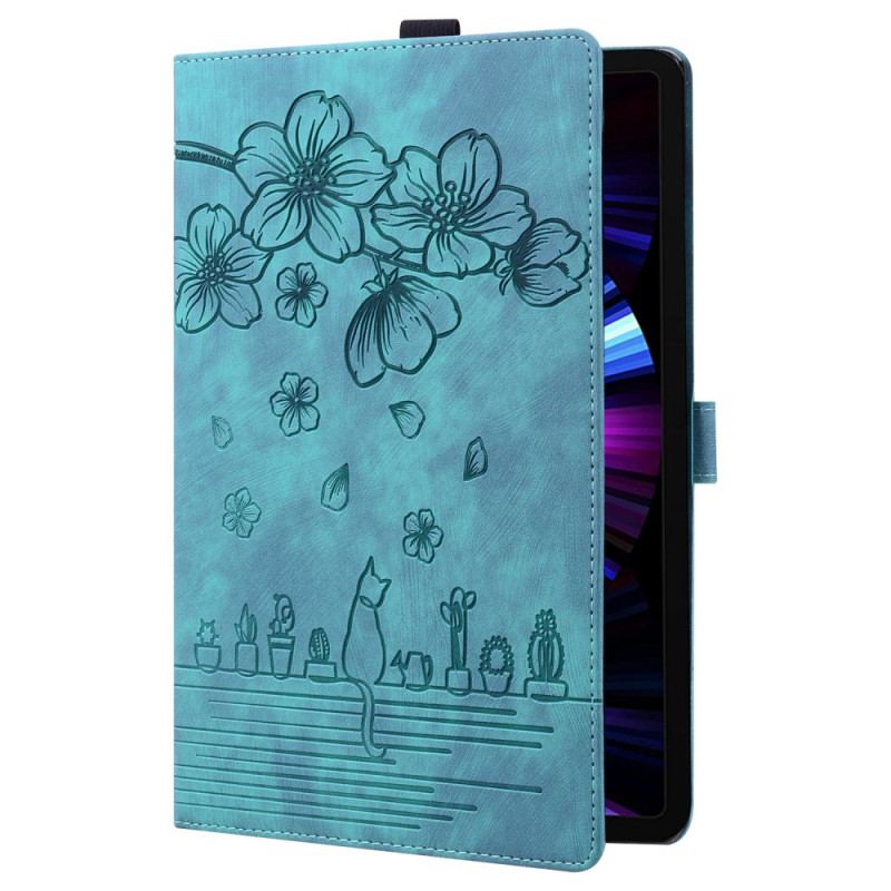 Housse Samsung Galaxy Tab S9 Plus Motif Chat et Fleurs