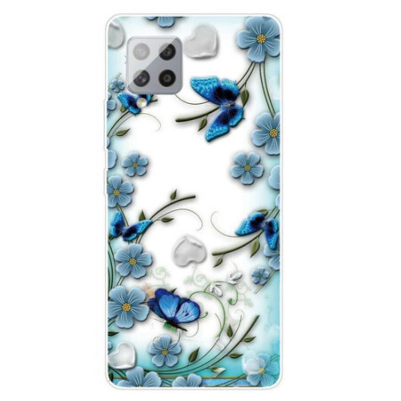 Coque Samsung Galaxy 42 5G Transparente Papillons et Fleurs Rétros