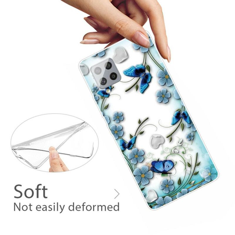 Coque Samsung Galaxy 42 5G Transparente Papillons et Fleurs Rétros