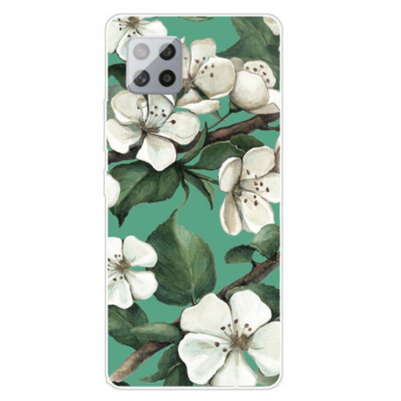 Coque Samsung Galaxy A42 5G Fleurs Blanches Peintes