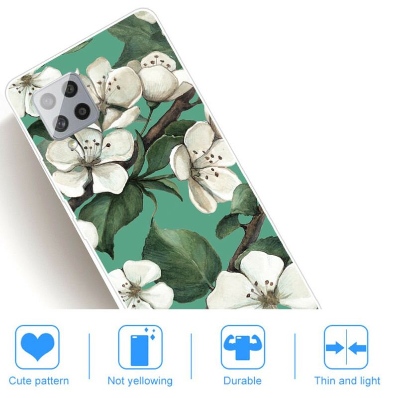 Coque Samsung Galaxy A42 5G Fleurs Blanches Peintes