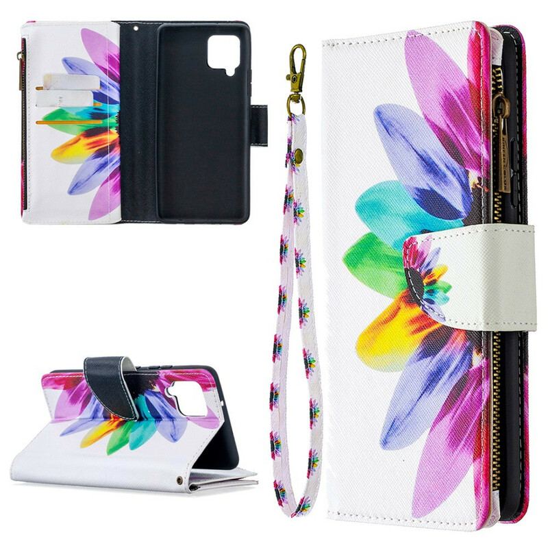 Housse Samsung Galaxy A42 5G Poche Zippée Fleur