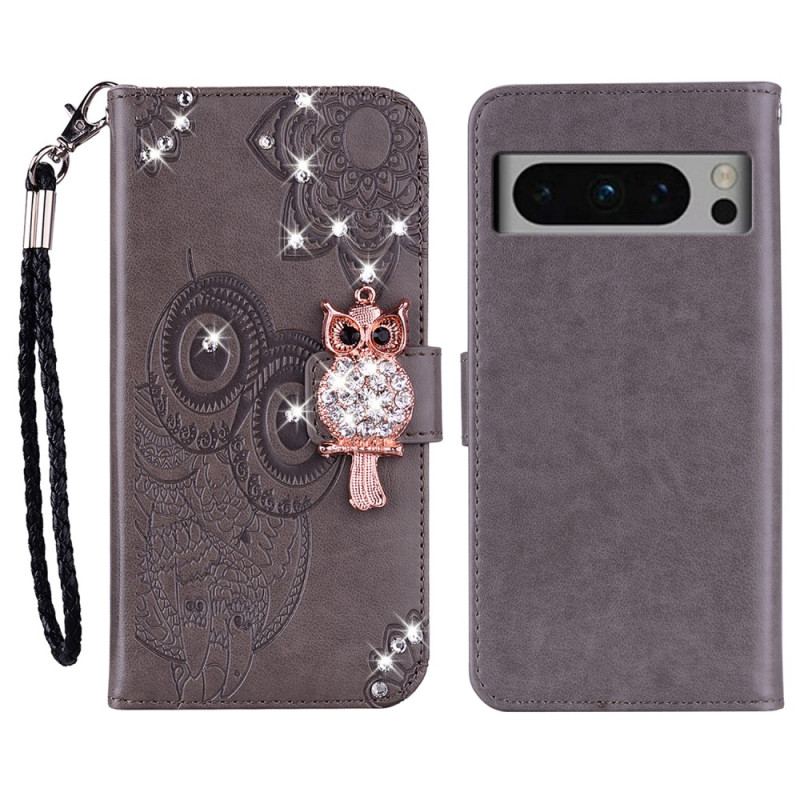 Housse Google Pixel 8 Pro Hibou Mandala et Breloque