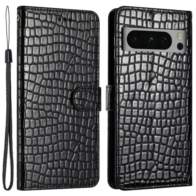 Housse Google Pixel 8 Pro Style Crocodile avec Lanière