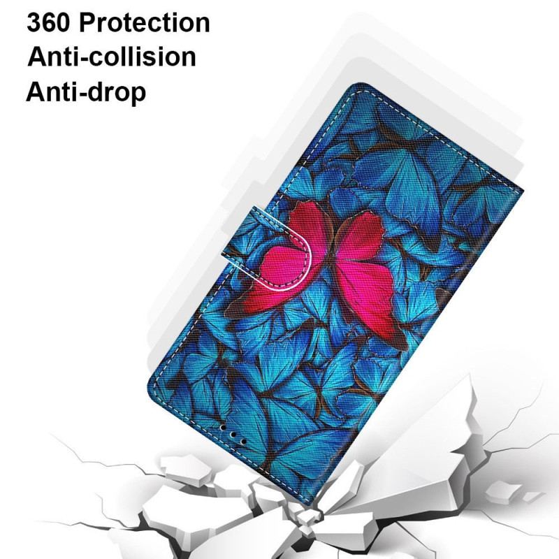 Housse Xiaomi 13 Papillon Rouge Sur Fond Bleu