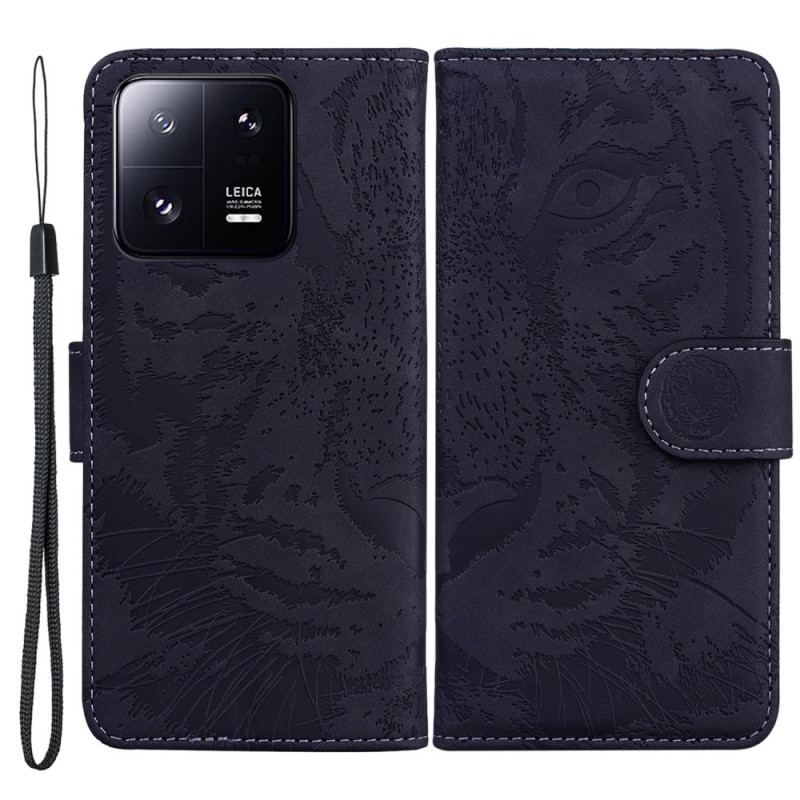 Housse Xiaomi 13 Pro Empreinte de Tigre à Lanière