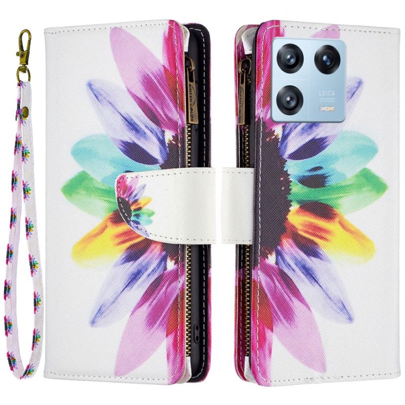 Housse Xiaomi 13 Pro Poche Zippée Fleur