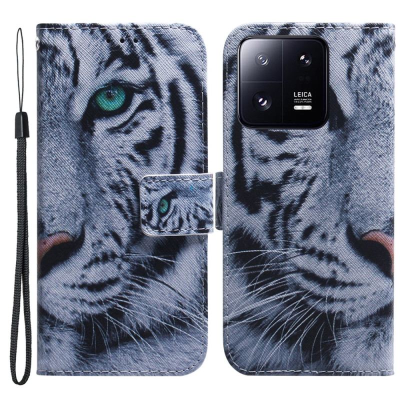 Housse Xiaomi 13 Pro Tigre Blanc à Lanière