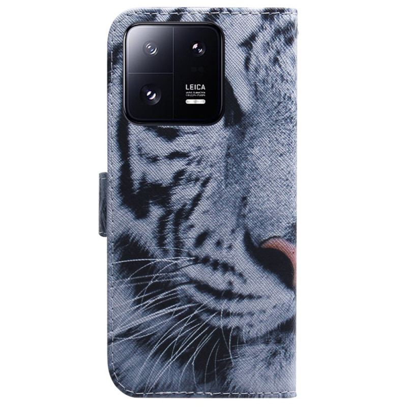 Housse Xiaomi 13 Pro Tigre Blanc à Lanière