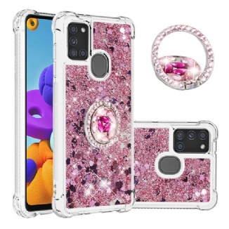 Coque Samsung Galaxy A21s Paillettes avec Anneau-Support