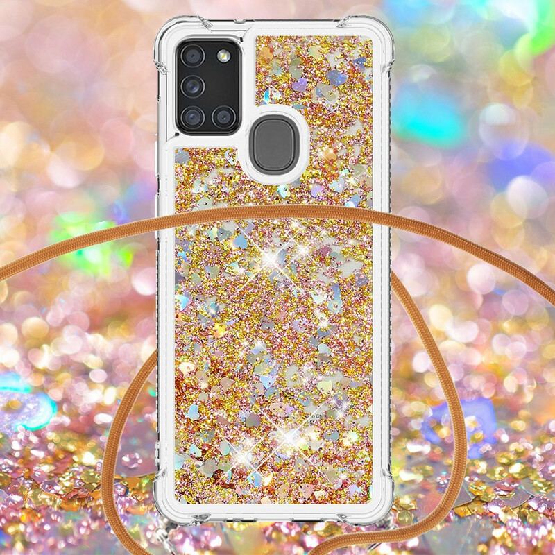 Coque Samsung Galaxy A21s Paillettes avec Cordon