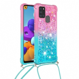 Coque Samsung Galaxy A21s Silicone Paillettes et Cordon