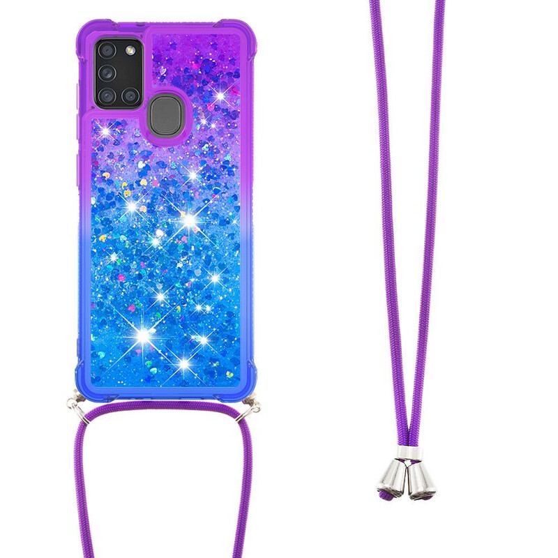 Coque Samsung Galaxy A21s Silicone Paillettes et Cordon