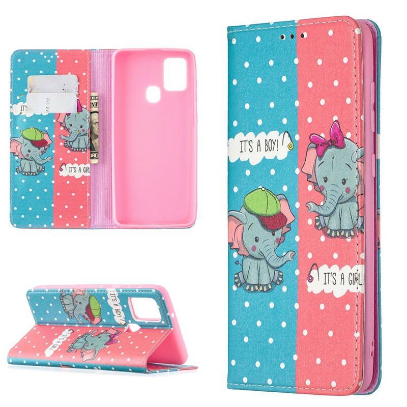 Flip Cover Samsung Galaxy A21s Bébés Éléphants