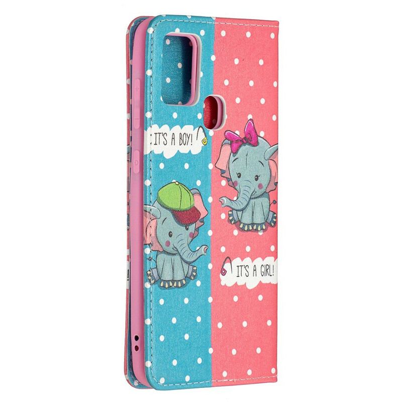 Flip Cover Samsung Galaxy A21s Bébés Éléphants