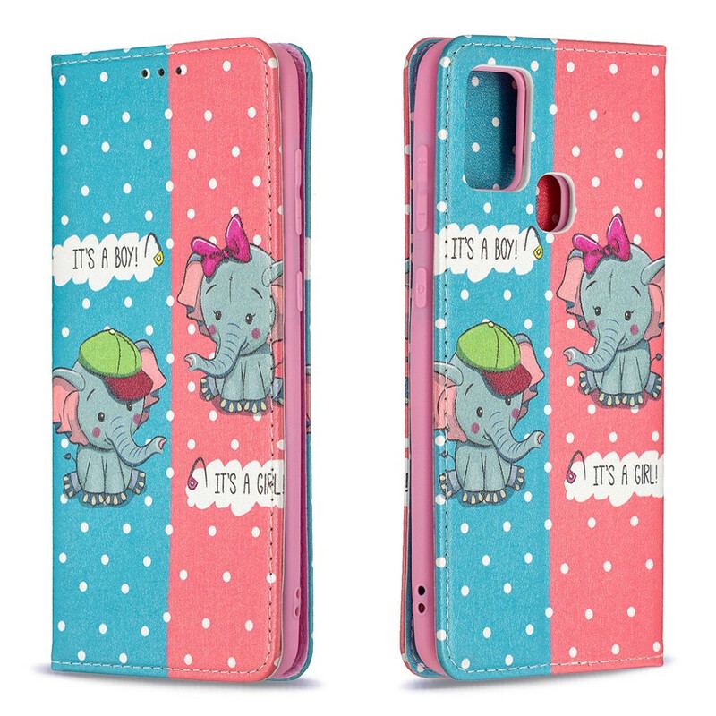 Flip Cover Samsung Galaxy A21s Bébés Éléphants