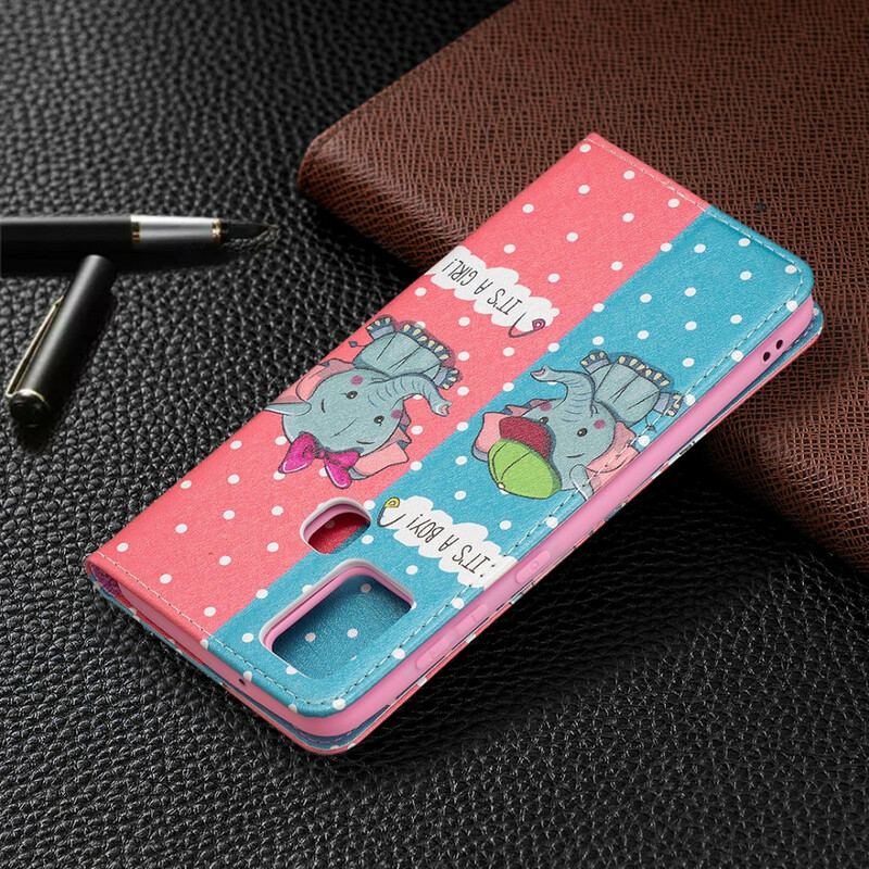 Flip Cover Samsung Galaxy A21s Bébés Éléphants