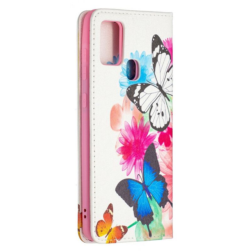 Flip Cover Samsung Galaxy A21s Papillons Colorés