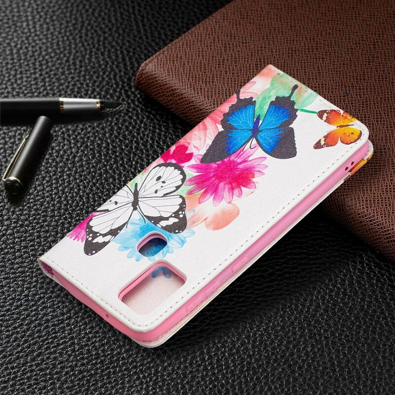 Flip Cover Samsung Galaxy A21s Papillons Colorés