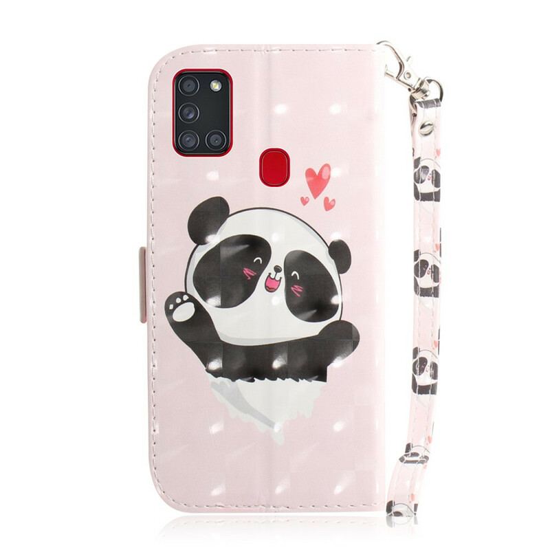 Housse Samsung Galaxy A21s Panda Love à Lanière