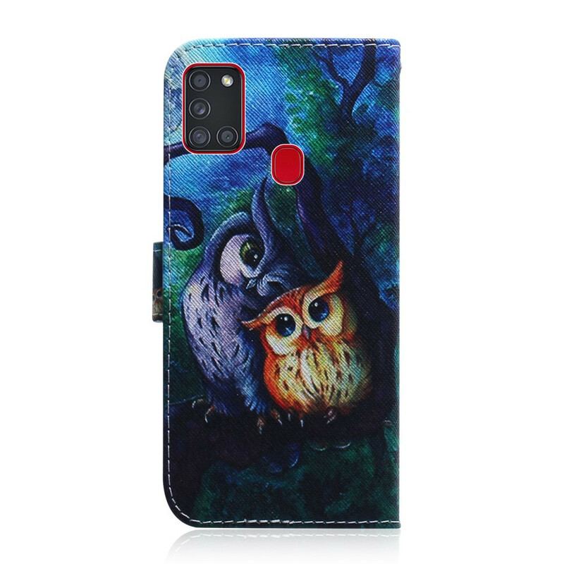 Housse Samsung Galaxy A21s Peinture de Hiboux