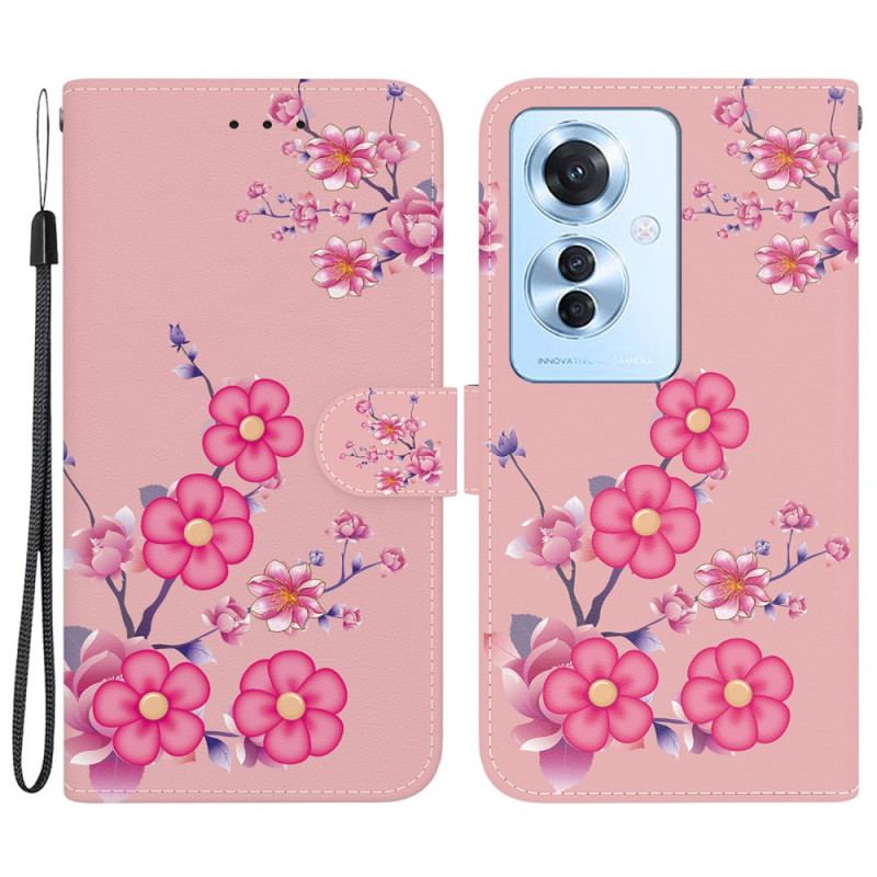 Housse Oppo Reno 11F 5G Motif Sakura à Lanière