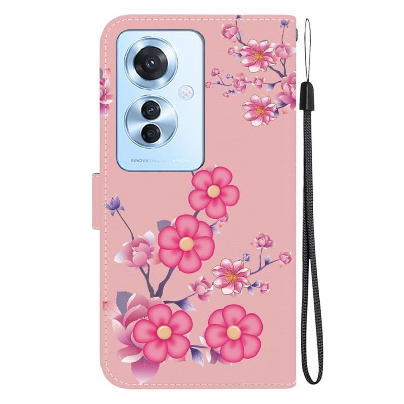 Housse Oppo Reno 11F 5G Motif Sakura à Lanière