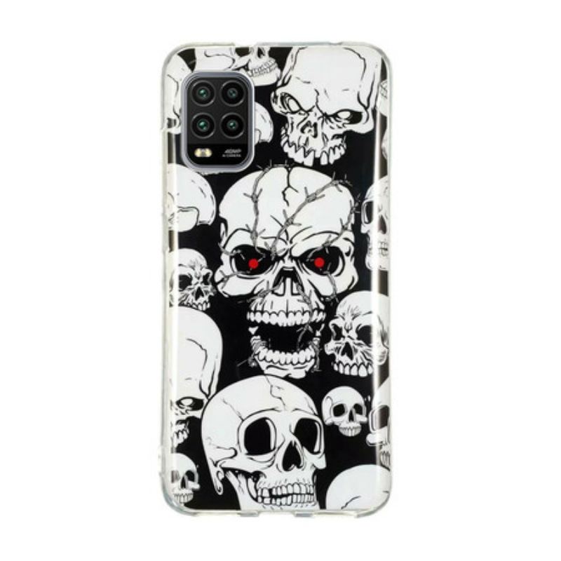 Coque Xiaomi Mi 10 Lite Attention Têtes de Mort Fluorescente