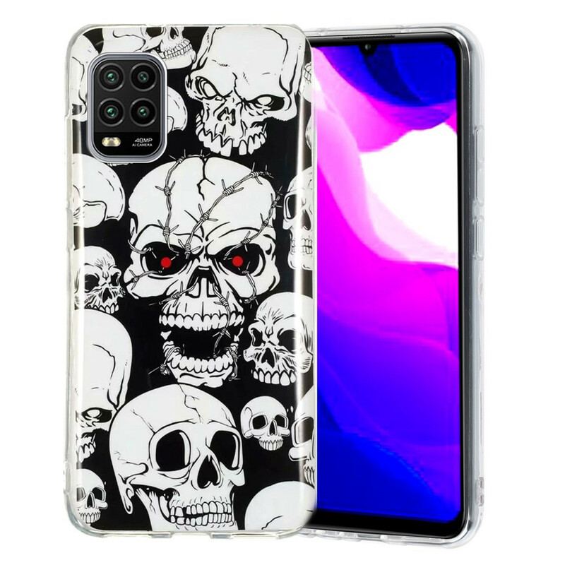 Coque Xiaomi Mi 10 Lite Attention Têtes de Mort Fluorescente