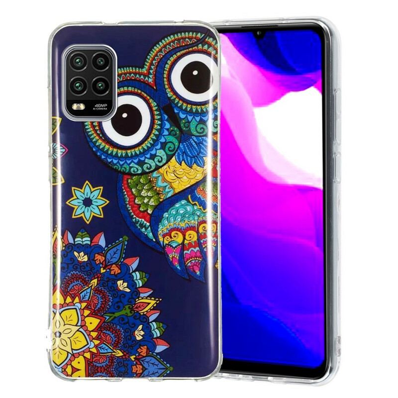 Coque Xiaomi Mi 10 Lite Hibou Mandala Fluorescente