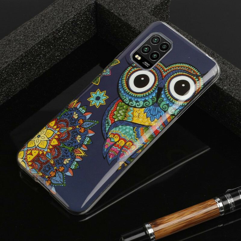 Coque Xiaomi Mi 10 Lite Hibou Mandala Fluorescente