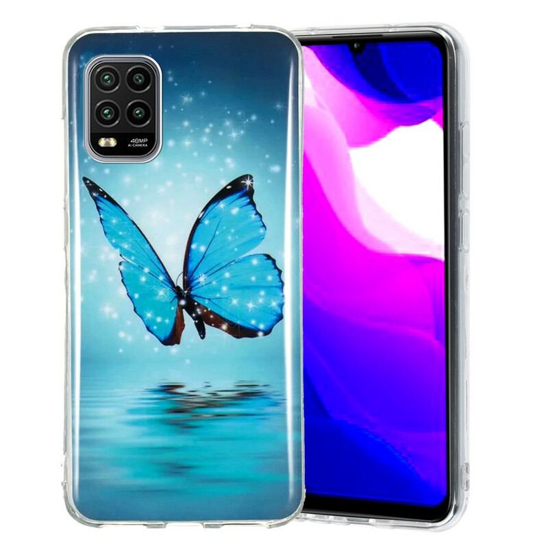 Coque Xiaomi Mi 10 Lite Papillon Bleu Fluorescente