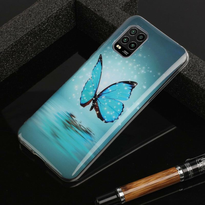 Coque Xiaomi Mi 10 Lite Papillon Bleu Fluorescente