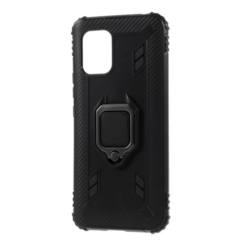 Coque Xiaomi Mi 10 Lite Ring et Style Fibre Carbone