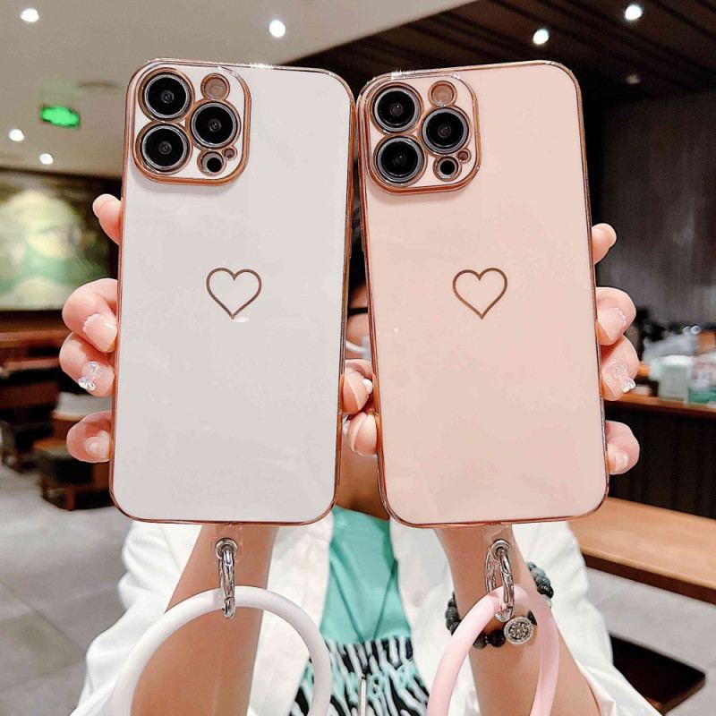 Coque iPhone 14 Plus Coeur avec Lanière Style Anneau