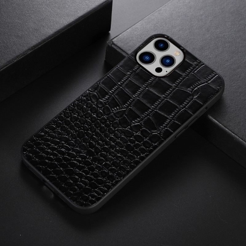 Coque iPhone 14 Plus Cuir Véritable Texture Crocodile