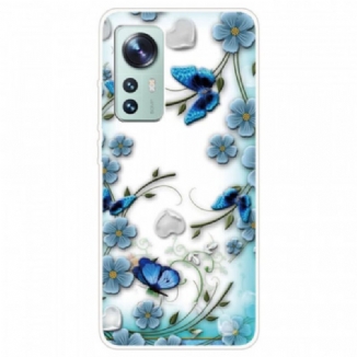 Coque  Xiaomi 12 / 12X  Fleurs et Papillons Bleus