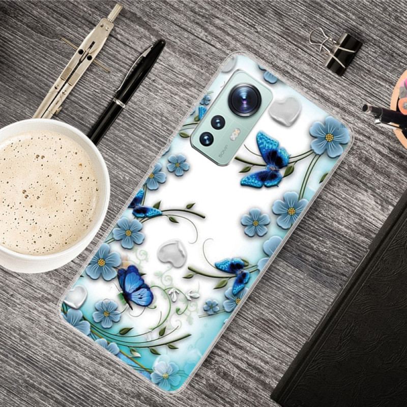 Coque  Xiaomi 12 / 12X  Fleurs et Papillons Bleus