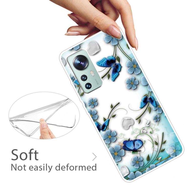 Coque  Xiaomi 12 / 12X  Fleurs et Papillons Bleus