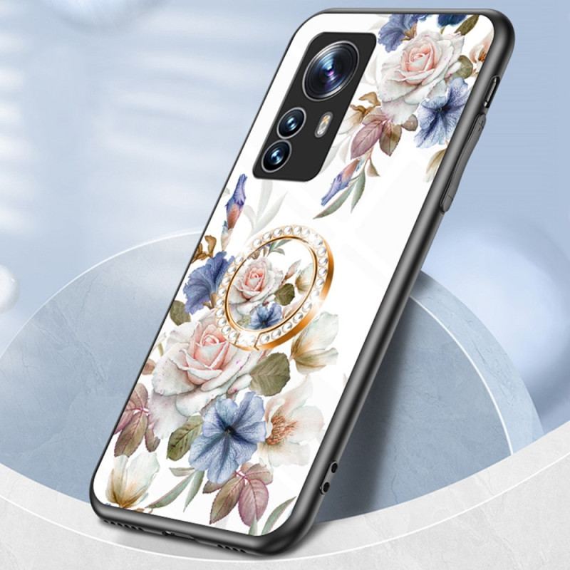 Coque Xiaomi 12 / 12X Verre Trempé avec Anneau Fleurs