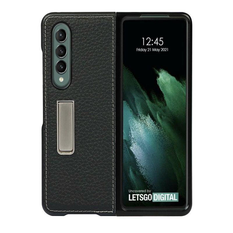 Coque Samsung Galaxy Z Fold 3 5G Cuir Litchi Véritable Support Mains Libres