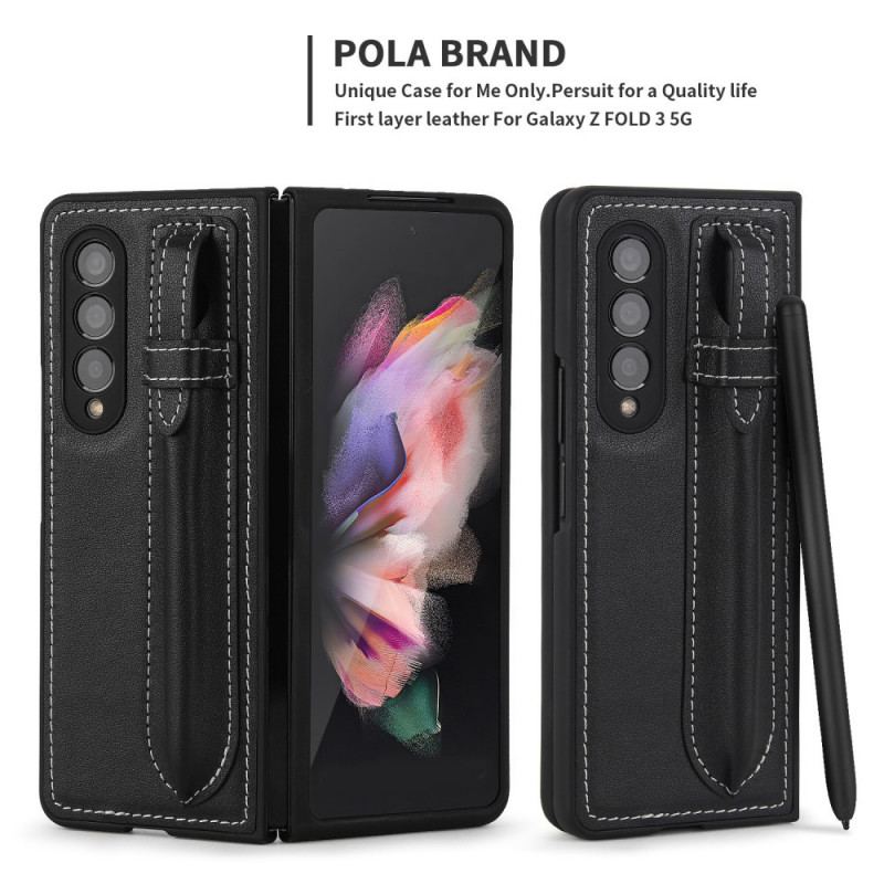 Coque Samsung Galaxy Z Fold 3 5G Cuir Véritable Porte-Stylet